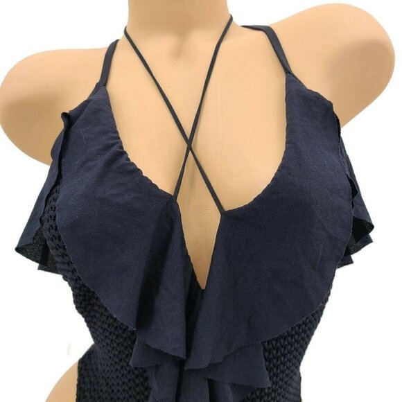 New Blue Life Ruffled Romance Swimsuit Small Black - Picture 3 of 9